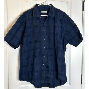 James Campbell Button Up Shirt Blue Plaid Mens XXL‎ Short Sleeve